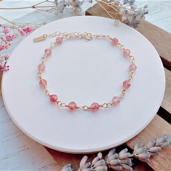 New Mini Strawberry Quartz Bracelet | Handmade in BC - Picture 1 of 6